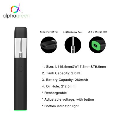 2ml oldindan qizdiriladigan va sozlanishi kuchlanishli bir martalik vape pod
